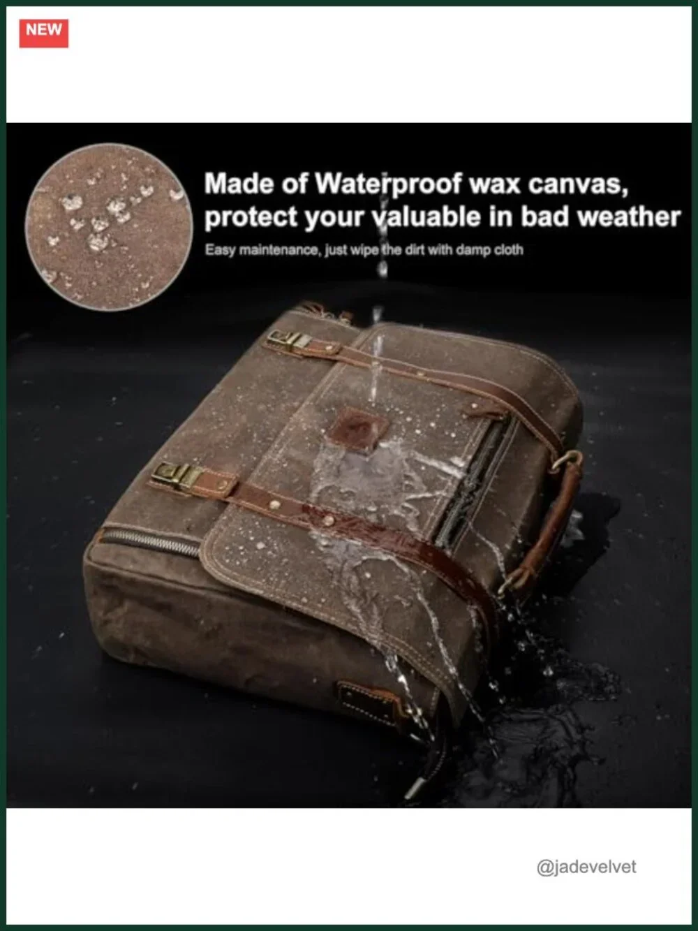 Genuine Leather Laptop Messenger Bag for Men 15.6 Inch Waterproof Waxed Canvas